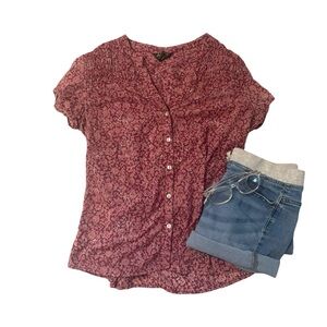 Eddie Bauer Burgundy Floral Button-Down Shirt